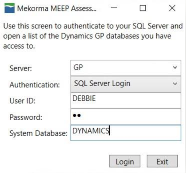 Mekorma Assessment Tool login screen Mekorma Assessment Tool login screen