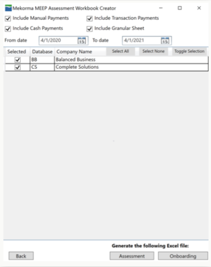 Assessment workbook screen Assessment workbook screen