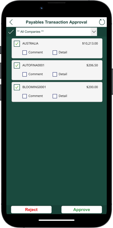 Payable Transaction Approval screen