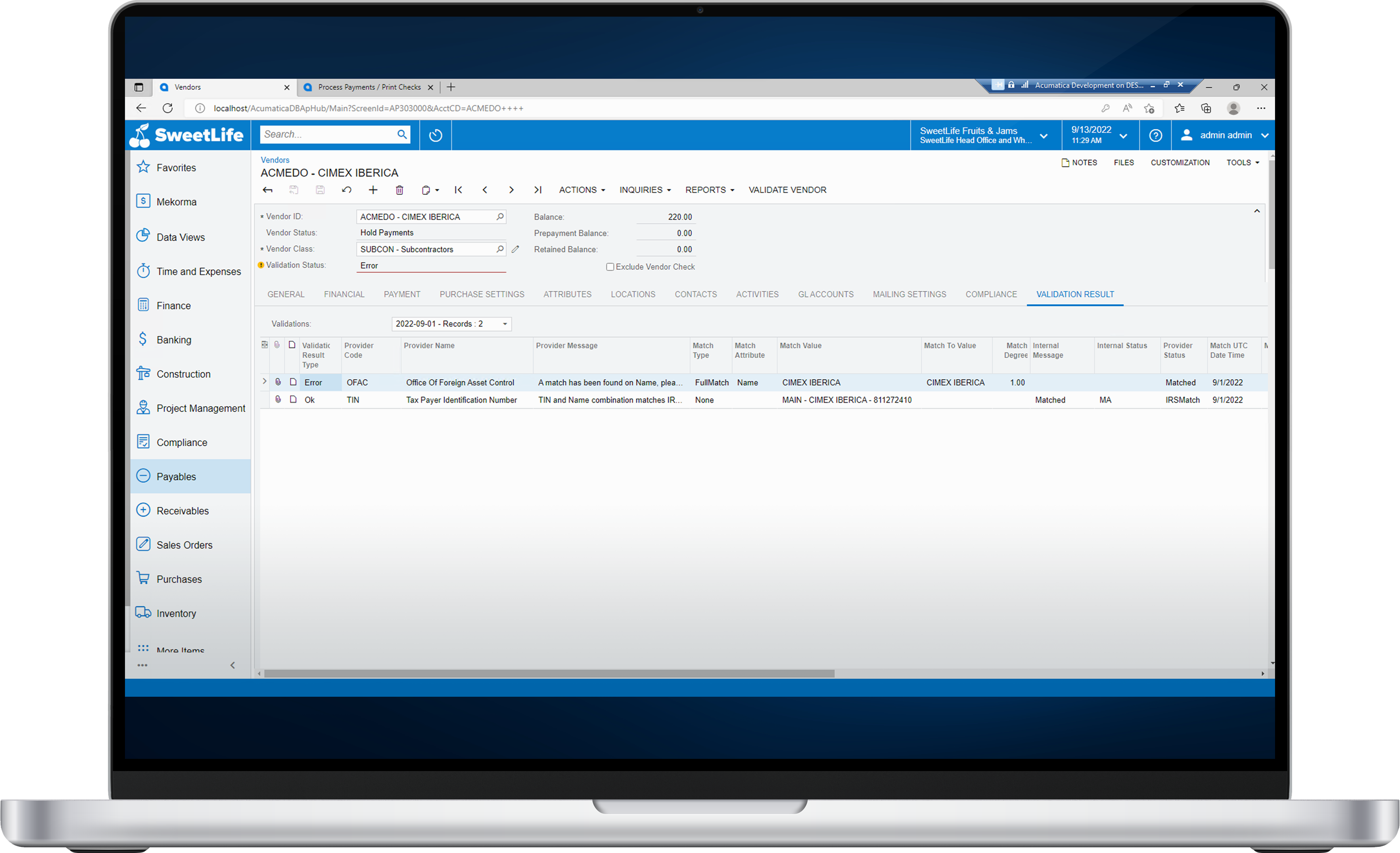 Vendor Validation screenshot in laptop Vendor Validation screenshot in laptop