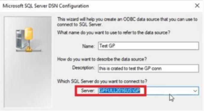 SQL Server configuration screen